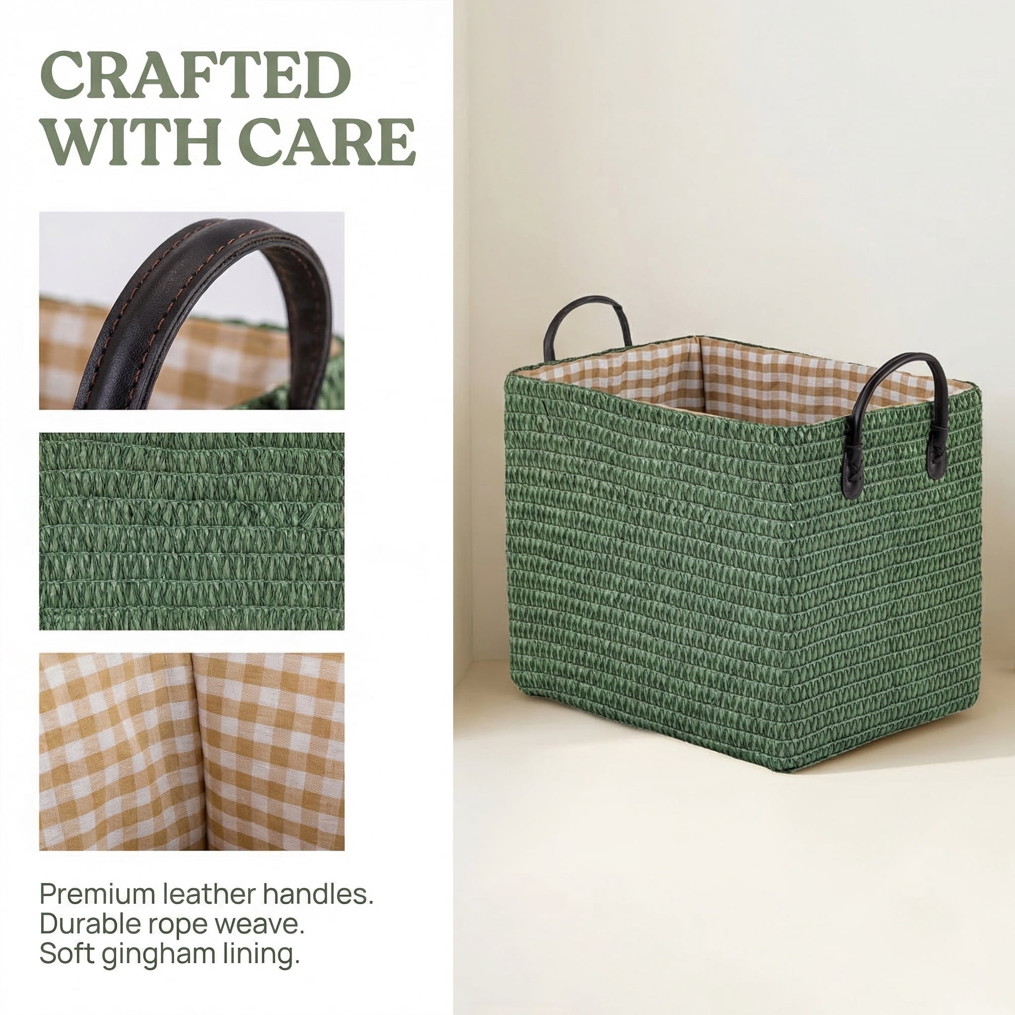 Unique Bargains Compactable Woven Storage Basket Storage Bin Green 13.8*10.2*11.8in