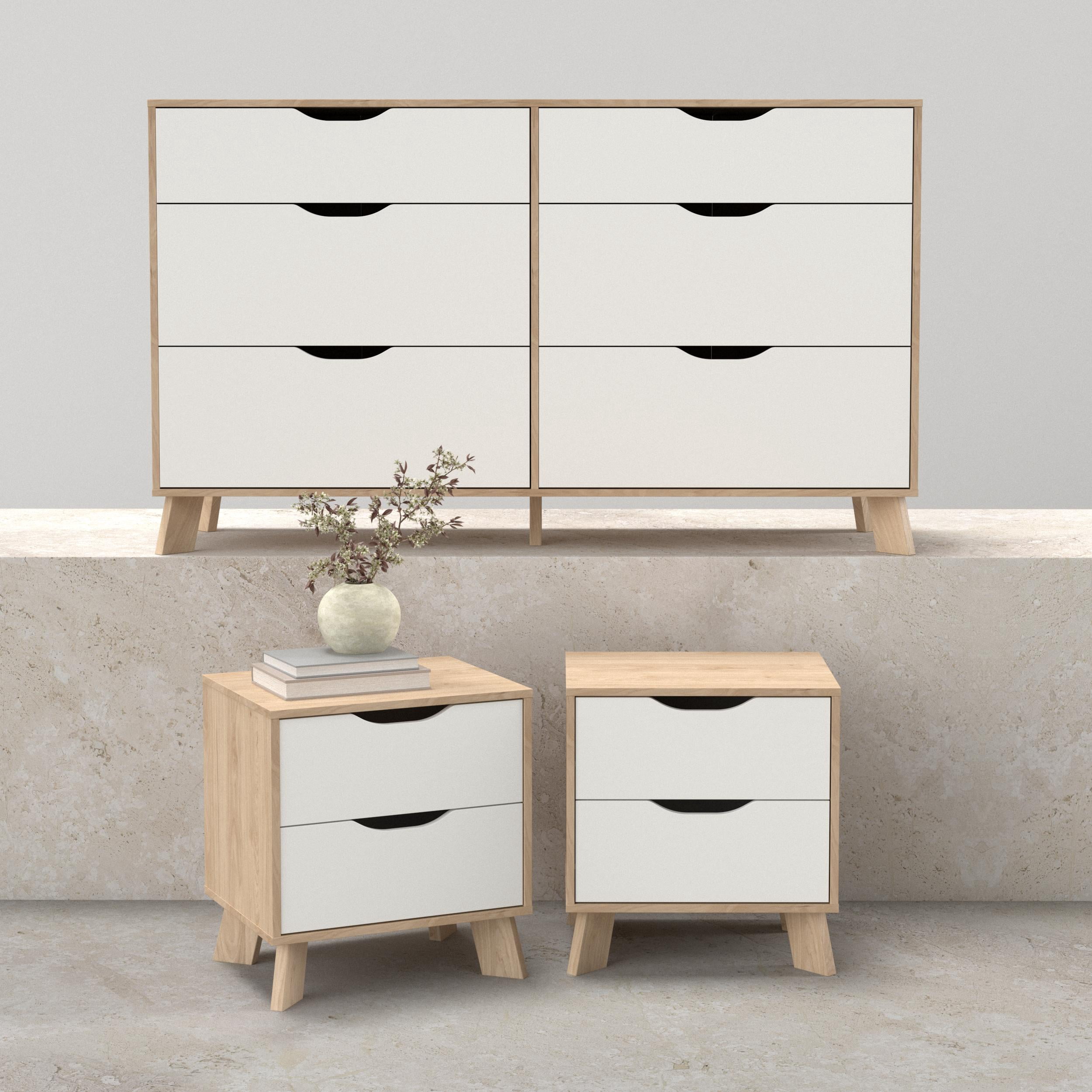 Tvilum Ikast 3-Piece Bedroom Set with Dresser And Nightstands, Jackson Hickory/White