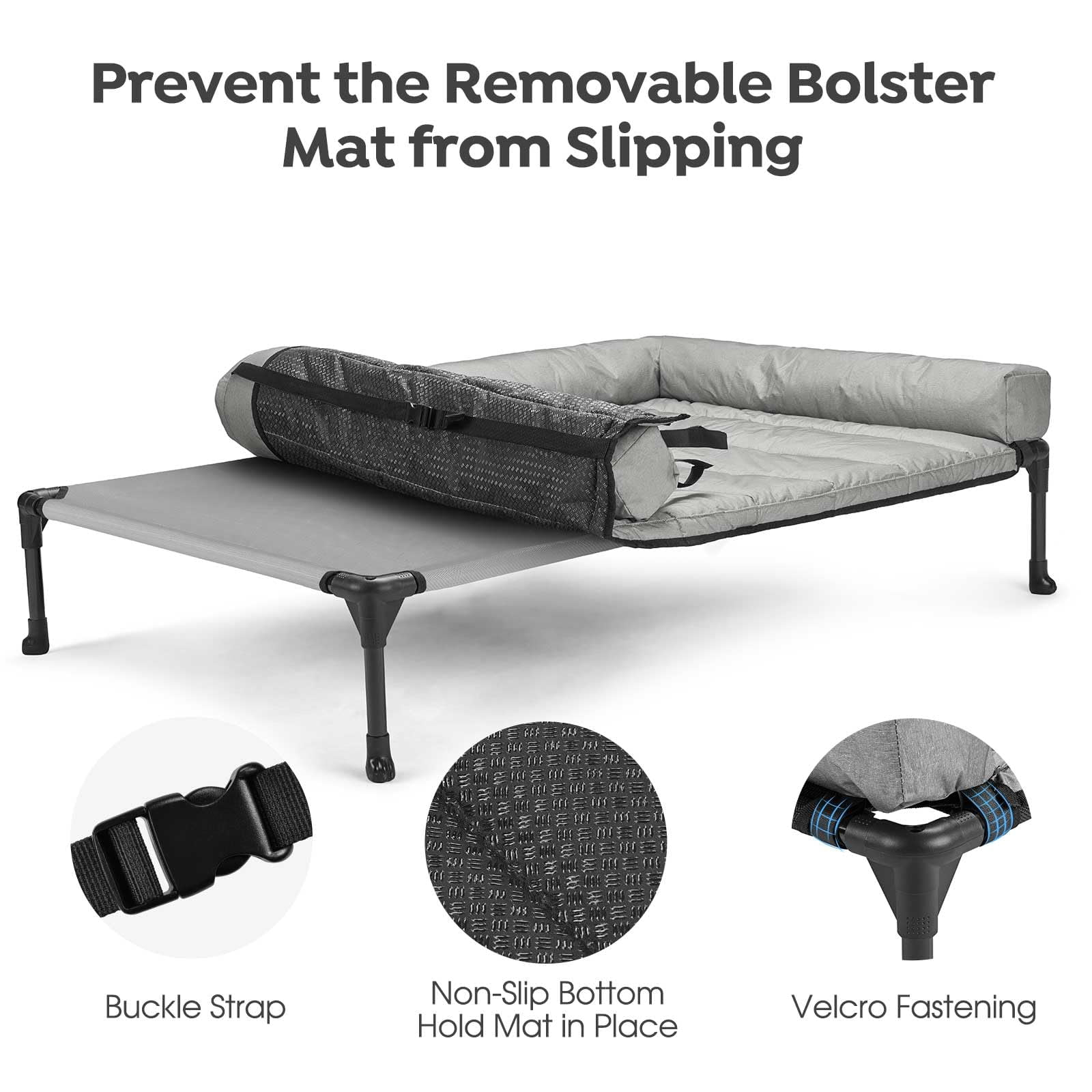 Elevated Dog Bed Add Removable Waterproof Bolster Cushion Mat  Raised Pet With Breathable Teslin Mesh No-slip Feet Couch For Indoor Outdoor 32x25inches Grey Cwc2331b