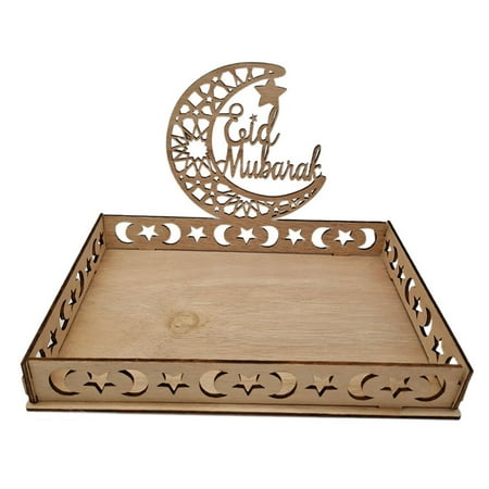 

Wooden Eid Mubarak Dessert Tray Plate Food Storage For Cookies Dessert Cake