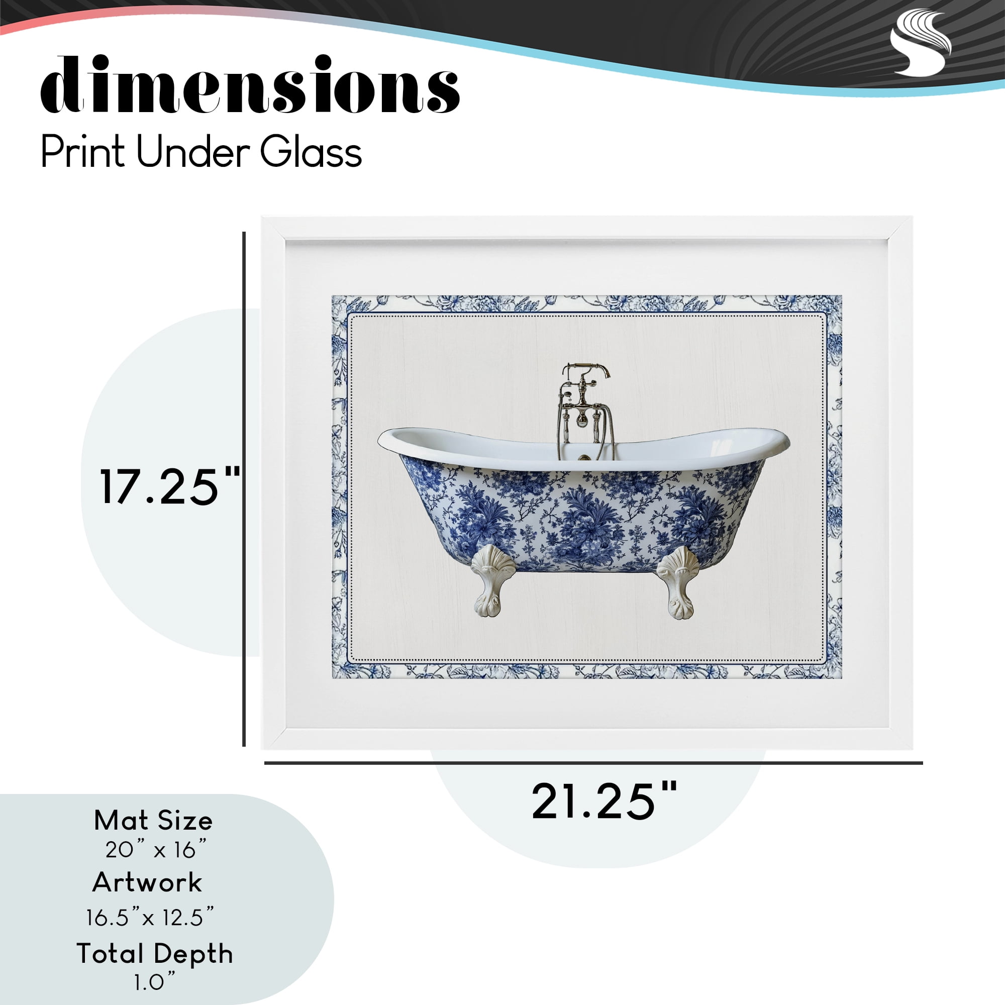 Vintage Chinoiserie Bathtub White Framed Print Under Glass, design by Lettered and Lined
