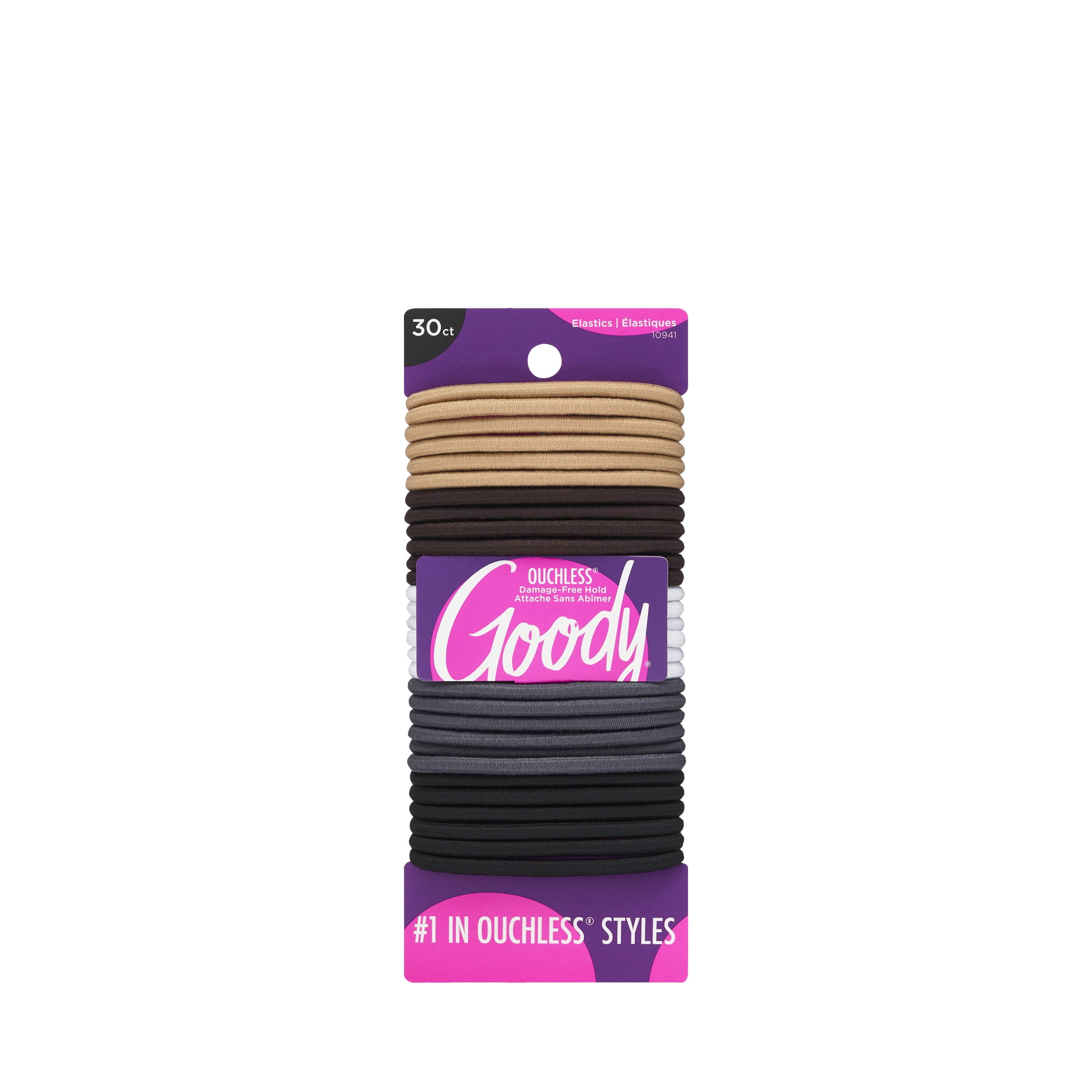 (3 pack) Goody Ouchless No-Metal Hair Elastics, Assorted Neutral Colors, 30 Count