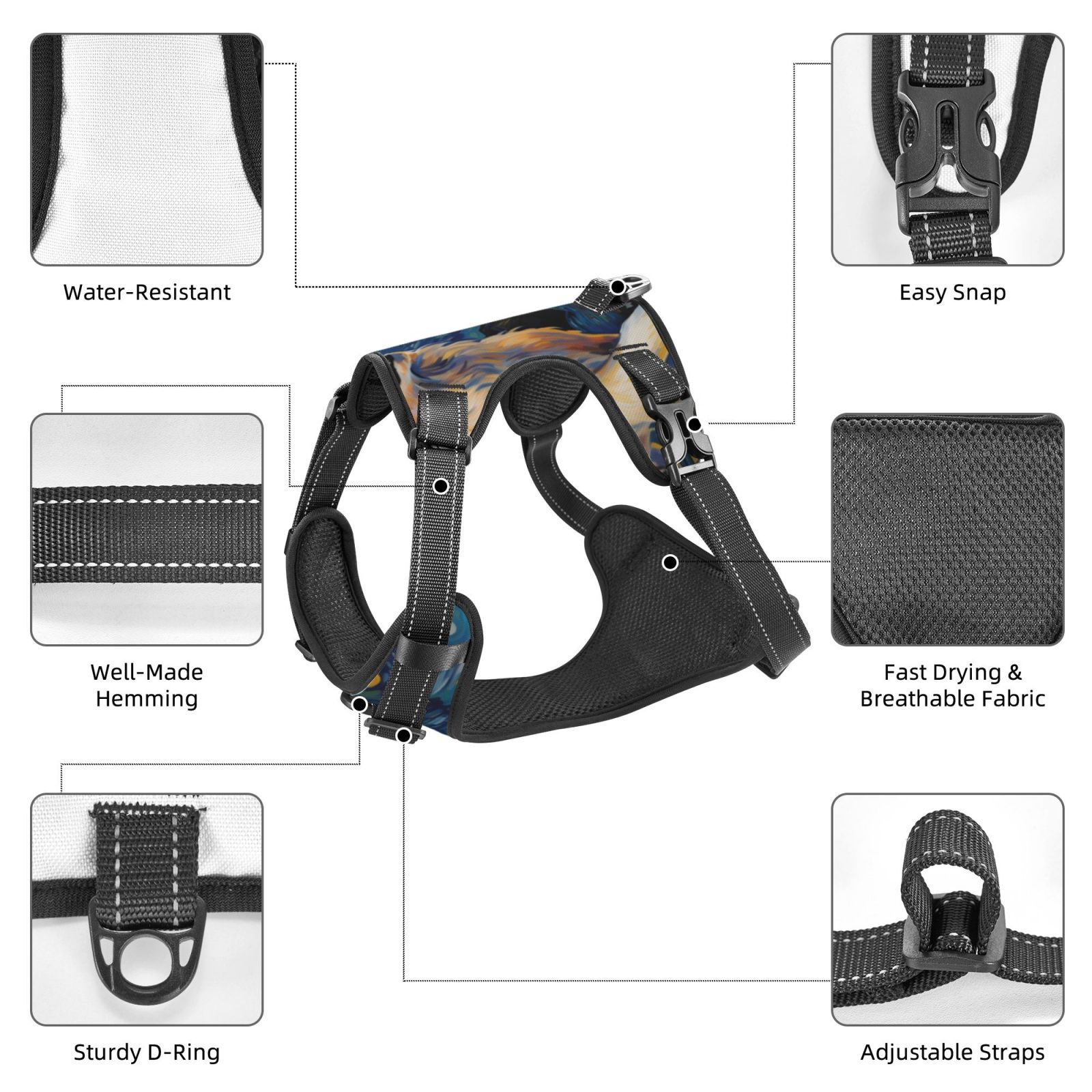 Kdxio Vintage Starry Sky Labrador A Print No Pull Dog Harness Adjustable Reflective Oxford Easy Control Medium Large Dog Harness for Training and Everyday-Large