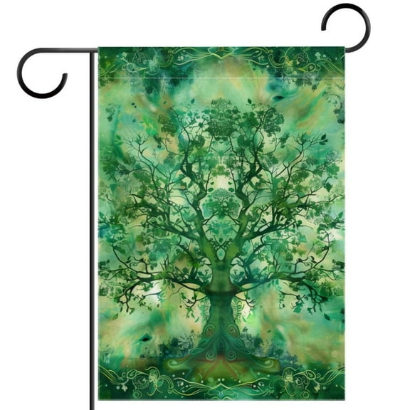 Green Tree of Life Indian Forest Aesthetic Nature Garden Flag Double Sided House Flag for Outdoor Home, Personalized All Year Round Yard Decor 12 x 18 Inch