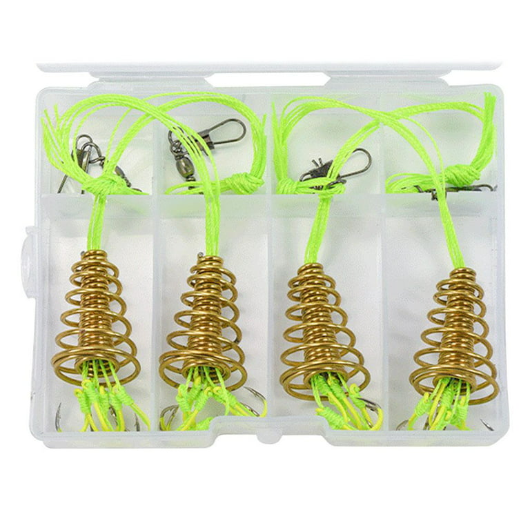 Outdoor Stainless Steel Springs Trap Feeder Cage 6 Hooks Fishing