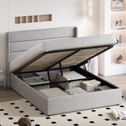 Einfach Queen Size Lift up Platform Storage Bed Frame with Fabric Upholstered Wingback Panel Headboard, Light Gray