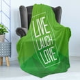 thumbnail image 4 of Live Laugh Love Soft Flannel Fleece Blanket, Triangular Polygon Background with Rectangle Frame with Motivation, Cozy Plush for Indoor and Outdoor Use, 50" x 60", Apple Green White, by Ambesonne, 4 of 5