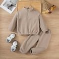 thumbnail image 2 of GiLiling Toddler Boy Girl 2-Piece Fleece Sweatsuit, Half Zip Pullover Track Suit, Elastic Waist Jogger Sweatpants Matching Set (Khaki, 1-2 years), 2 of 7