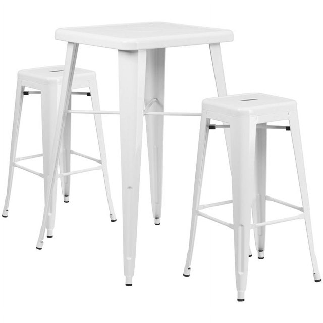 Flash Furniture Ensemble de Pub en Métal Carré de 3 Pièces en Blanc