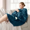 thumbnail image 2 of Wearable Blanket Hoodie, Oversized Sherpa Blanket Sweatshirt with Hood Pocket and Sleeves, Gifts Hooded Blanket for Adult Women Men (Dusty Blue), 2 of 7