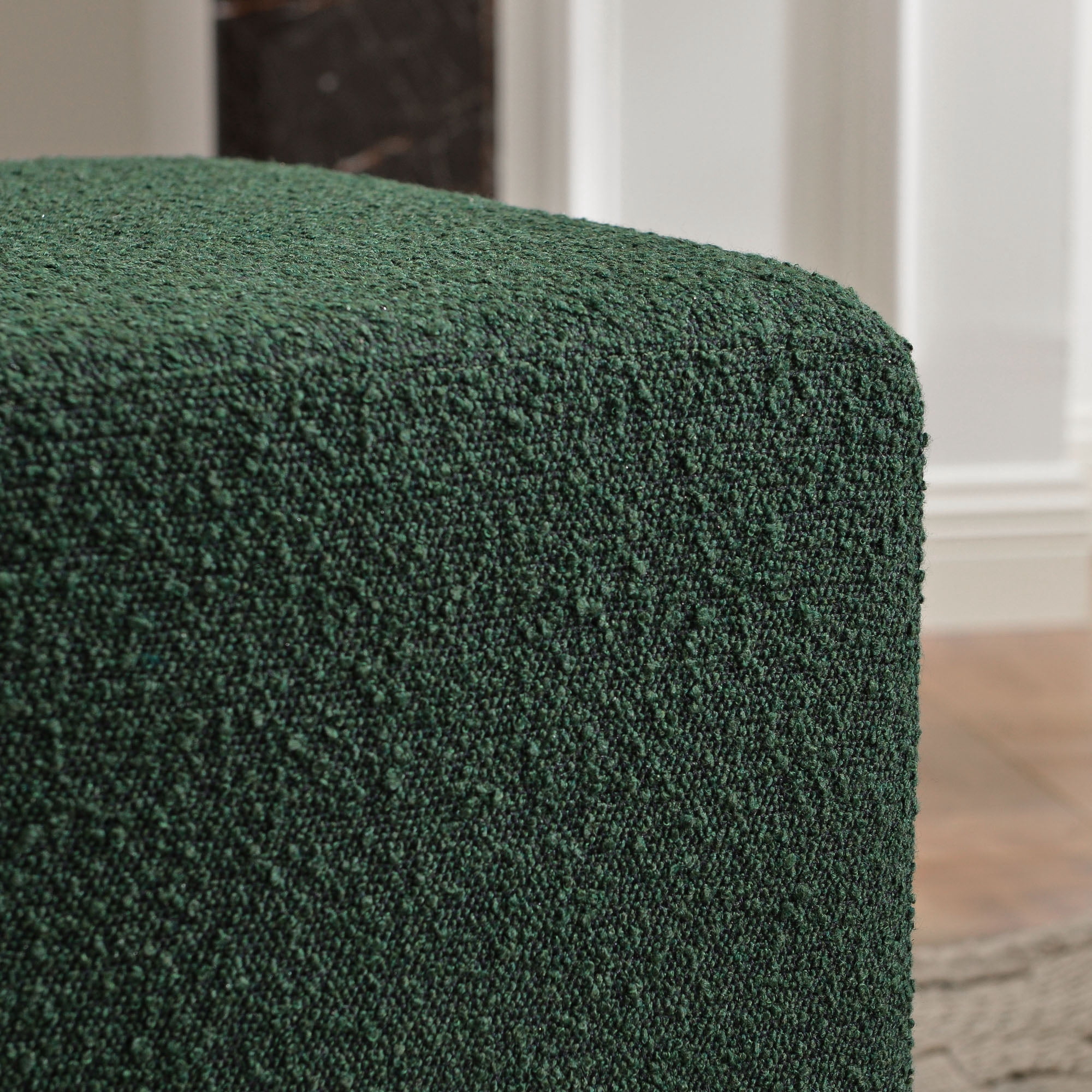 18.5" Wide Modern Square Boucle Upholstered Ottoman with Solid Wood Legs, Multi-Functional Sofa Footrest, Side Table, Extra Seating for Living Room, Bedroom, Fully Assembled (Green)