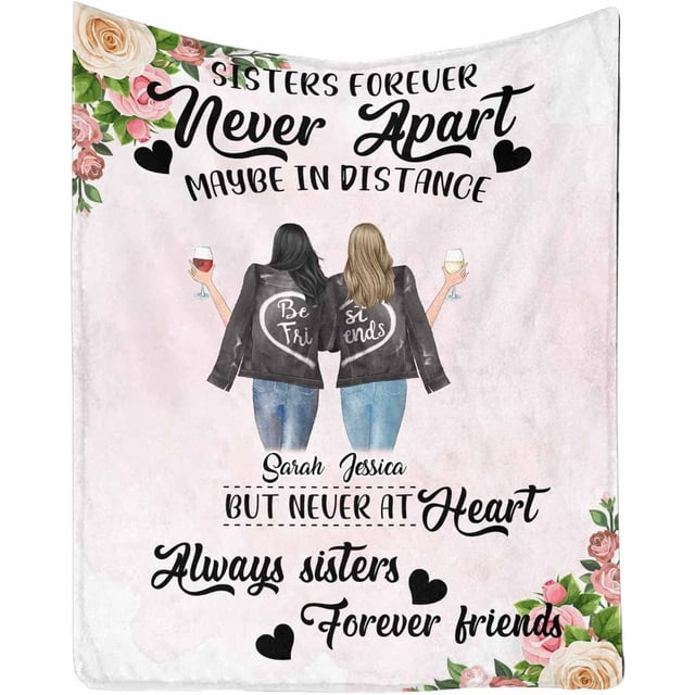 LHSHID Personalized Blanket Throw sisters forever always sisters forever friends Blanket Birthday Blanket for Sister Women Girl