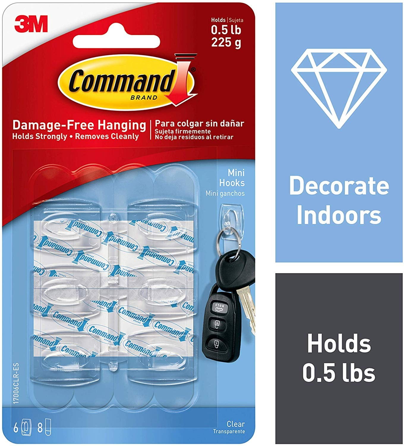 Command Mini Hooks, Decorate DamageFree, 6packages (36 hooks total), Holds 0.5 lbs (17006CLR
