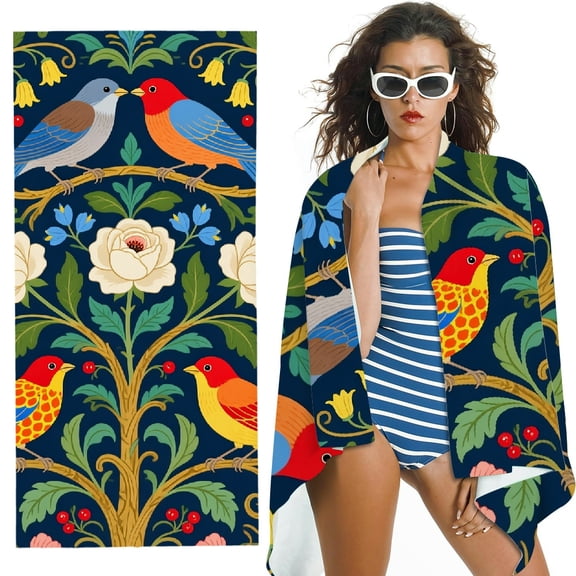RKSupls Green Chinoiserie Flower and Bird Quick Dry Sand-Free Large Pool Beach Towel for Travel Camping
- Ultra-Soft Microfiber, for Bathroom, beach