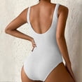 thumbnail image 3 of Women One Piece Swimsuit Solid Ribbed Monokini Swimwear Scoop Neck Low Back Bathing Suit (White,M), 3 of 4