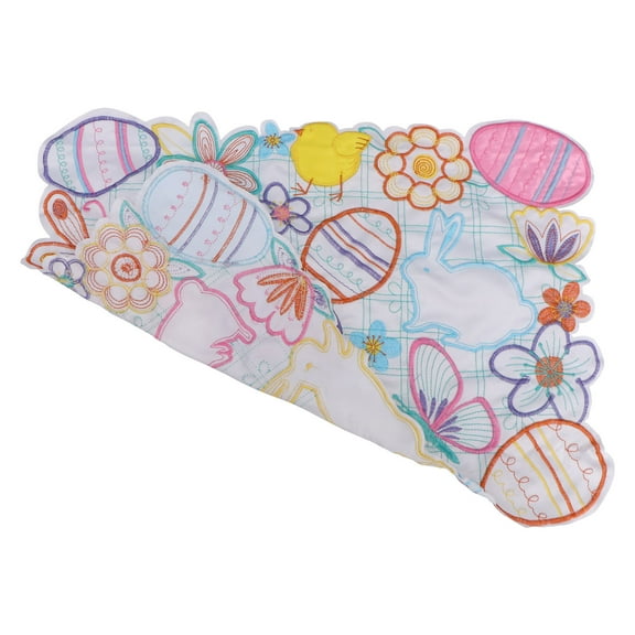 OULII Easter Rabbit placemat with Cartoon Egg Pattern for Eating Use Linen Material Multi Color 1Pc