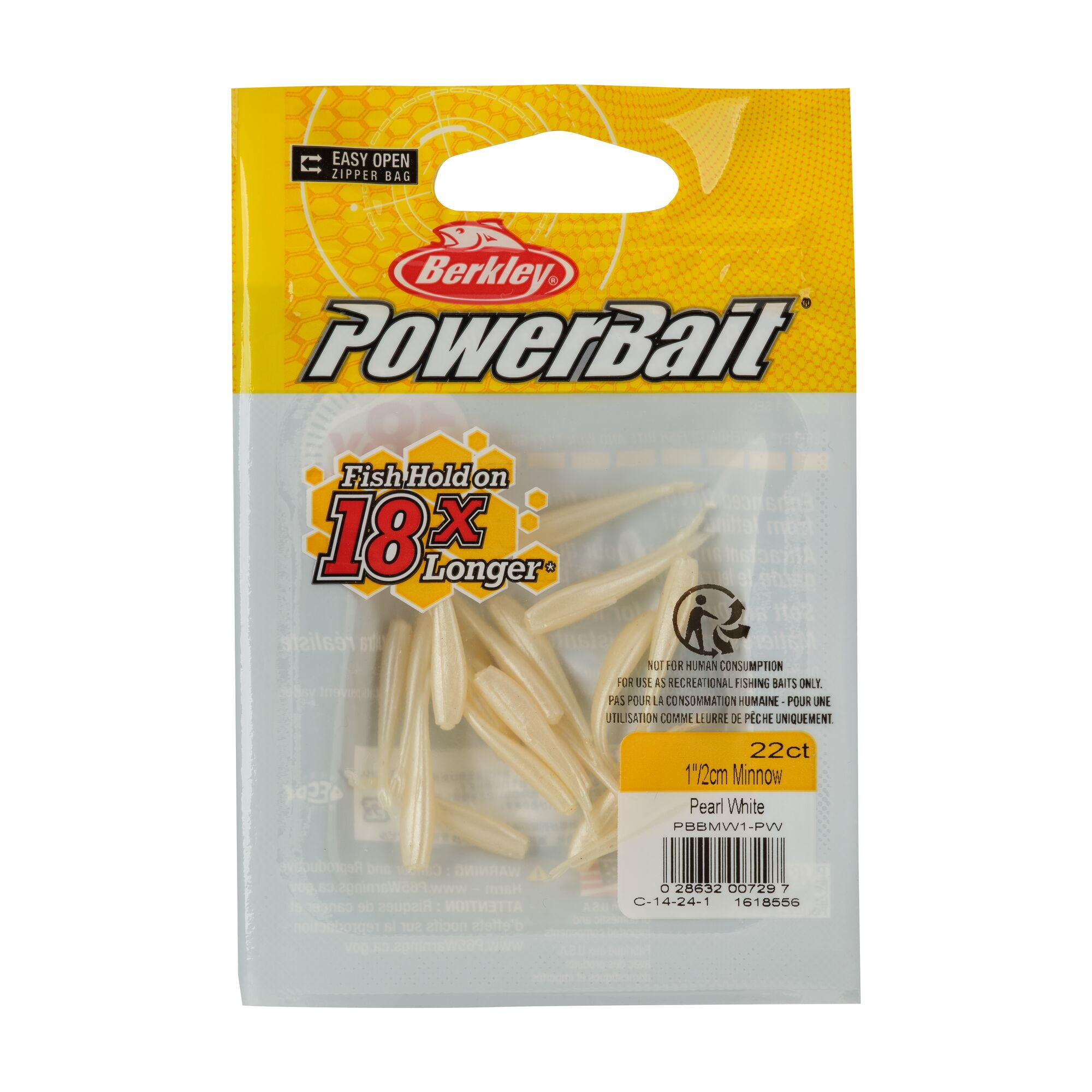 Berkley PowerBait® Minnow, 1 in, Pre-Rigged Baits, Pearl White (22 Count)