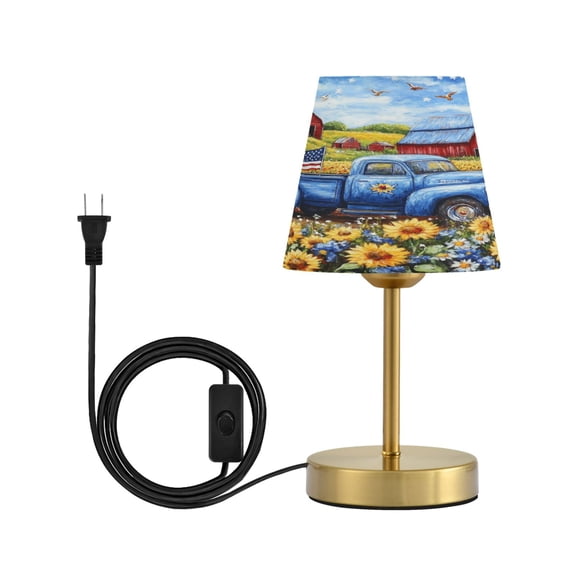 Wobogo American Flag Truck Table Lamps Three-channel Adjustable Lighted Antique Brass Metal Base Simple Modern Style for Bedroom Nightstands Living Room and Office