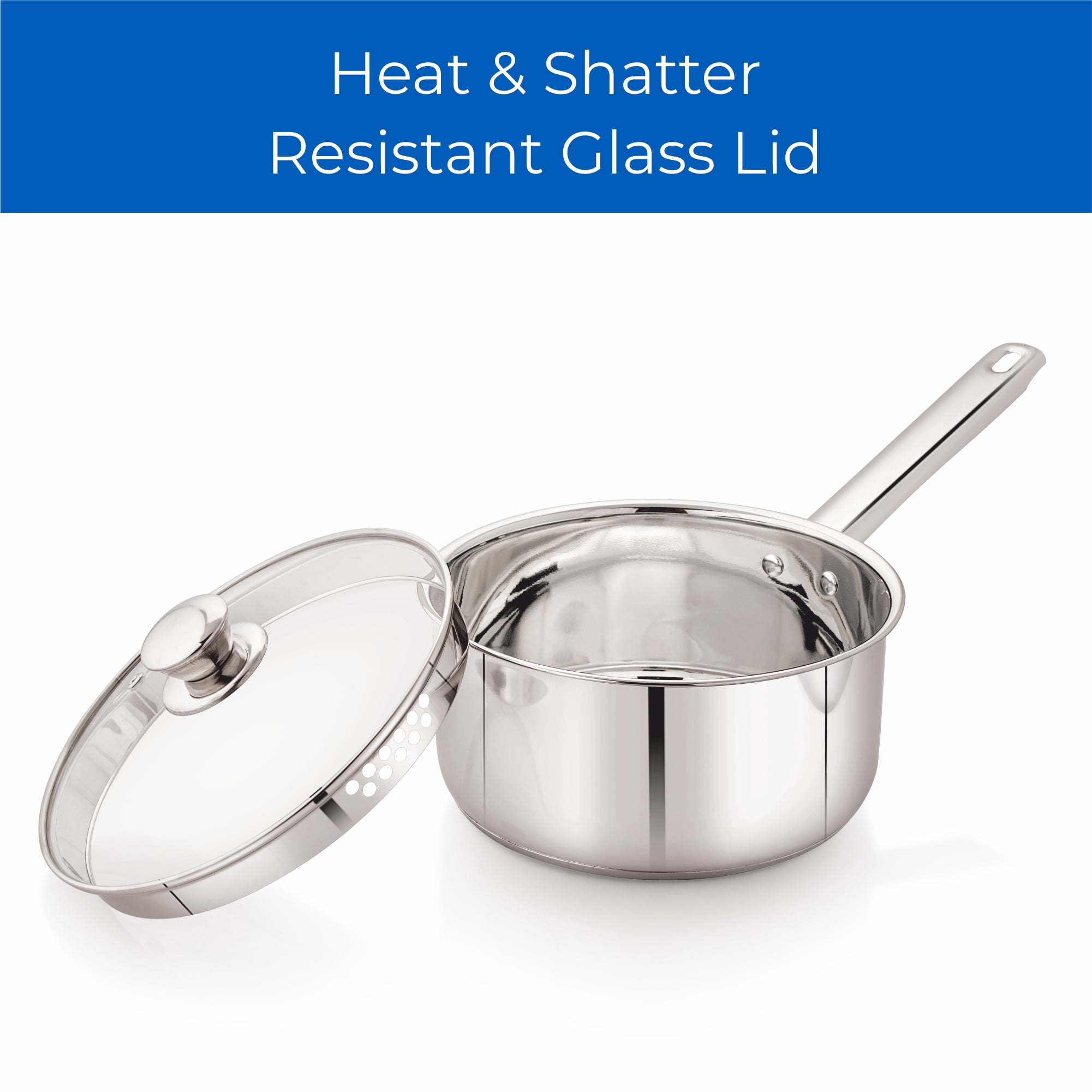 Mainstays 3QT Stainless Steel Saucepan with Straining Lid