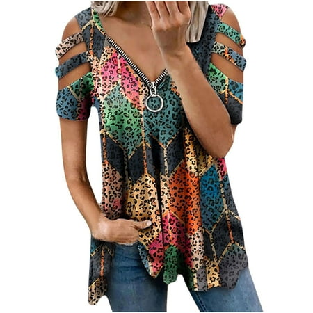 

Simplmasygenix Women Tops Summer Clearance Fashion Woman V-Neck Short Sleeve Tops T-Shirt Summer Print Loose Blouse