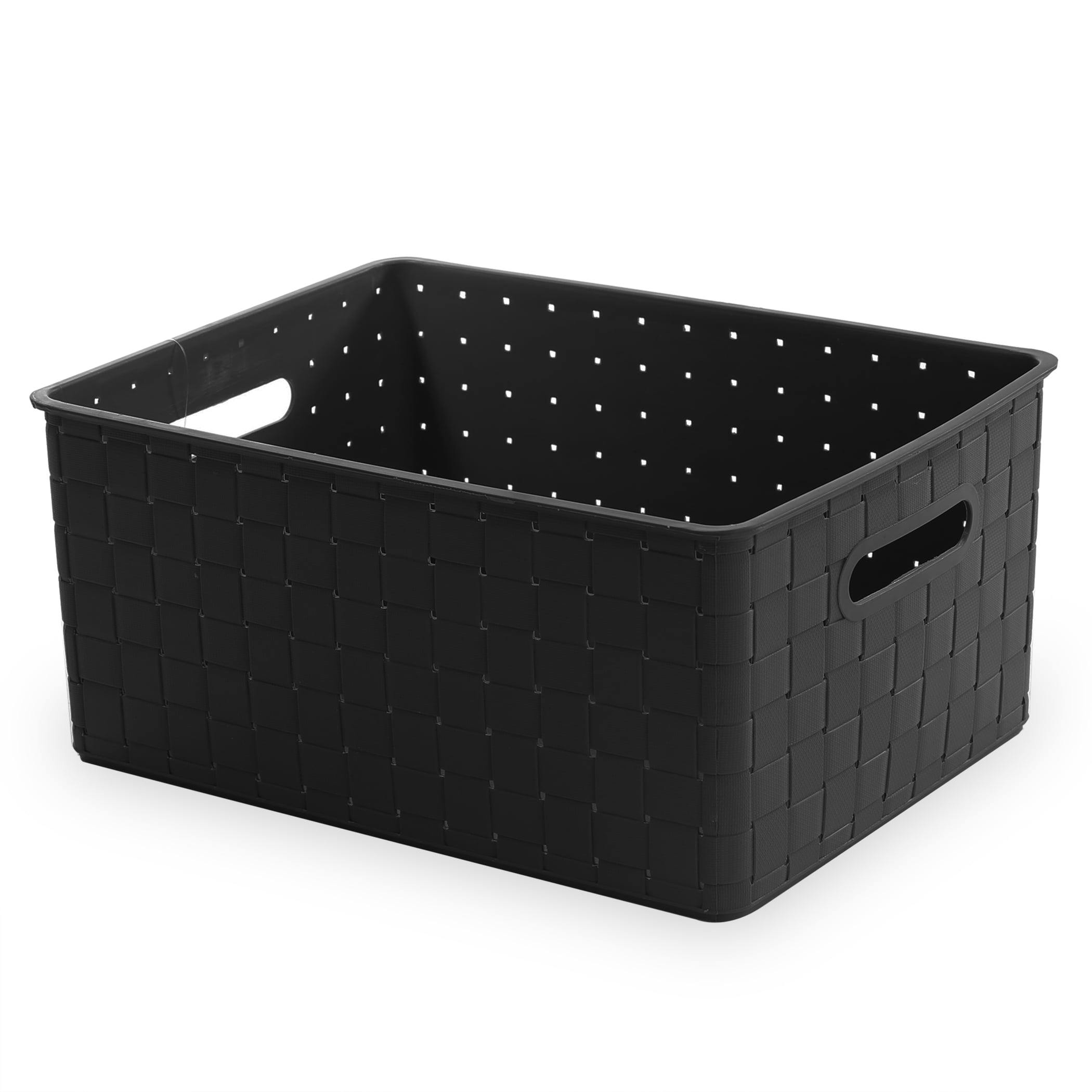 Black Large Plastic Weave Basket, 13 x 11 Inches, Mardel