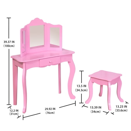 YOUR ZONE KIDS WOODEN VANITY TABLE AND STOOL SET WITH 3 MIRRORS,PINK,3 YEAR OLD UP