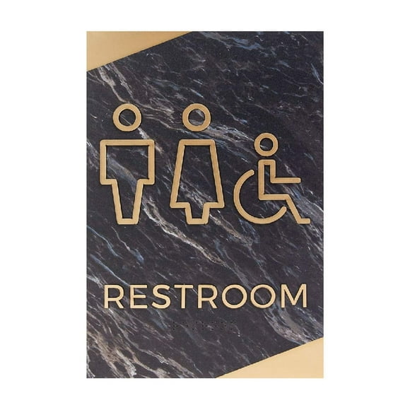 Dark Marble Men And Women Restroom Sign / 6" x 9" ADA Unisex With Wheelchair With Braille Gender Neutral Bathroom Sign/Dark Marble Acrylic