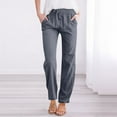 thumbnail image 2 of Fanxing Women's Casual Cotton Linen Baggy Pants Fit Elastic Waist Straight Leg Lounge Joggers Sweatpants with Pockets Gray,XL, 2 of 6