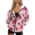 thumbnail image 4 of SCRAWLGOD Strawberries Women's Zip Up Hoodies Lightweight Oversized Zip Up Hoodie Women Long Sleeve Womens Hoodie Sweatshirt Zipper Casual Hooded Sweatshirt with Zipper Women Size XS, 4 of 7