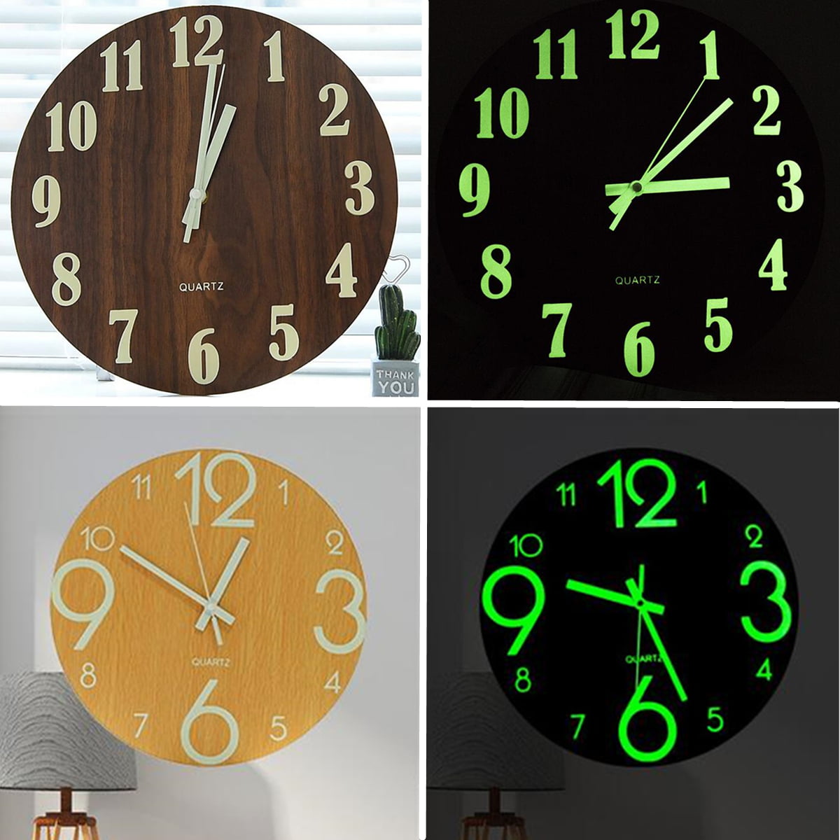 12” Modern Round Dark Glow Wood High-end Mute Wall Clock Room Office Decor  ！ 