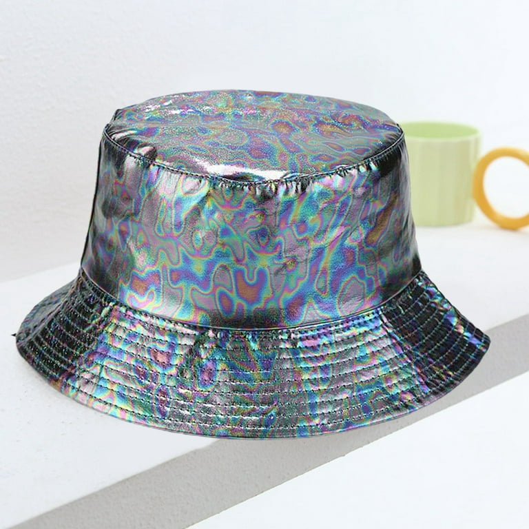 Hesroicy Unisex Bucket Hat Waterproof Holographic Adjustable Sun