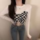 thumbnail image 4 of Camisetas de retazos ajustadas de dos piezas falsas con parte superior corta para primavera y otoño, nuevas camisetas Y2K de manga larga con cordón, ropa de moda sexy para mujer, 4 of 5