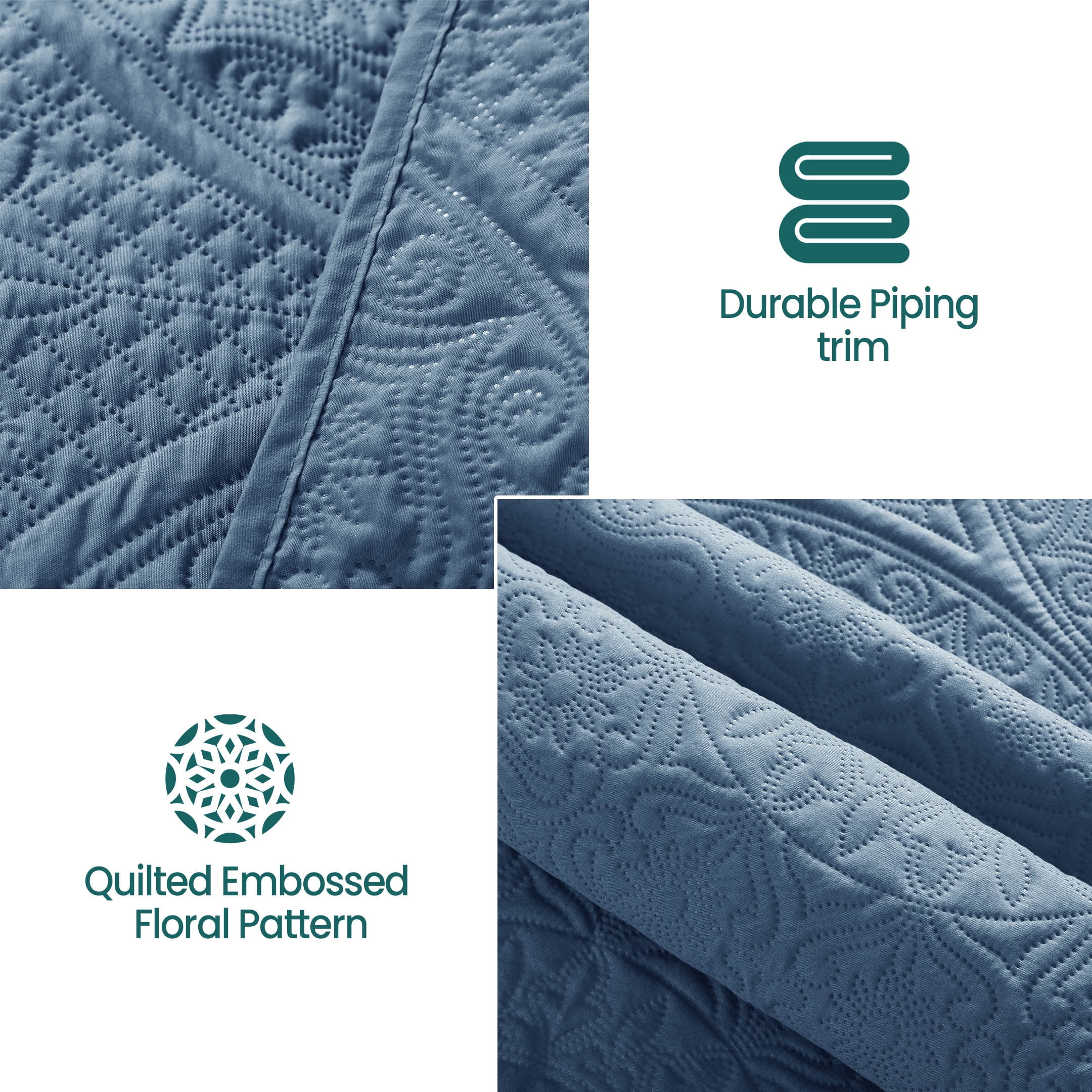 Quilt Bedding Set - Lightweight Quilted Microfiber Bedspread Floral Pattern