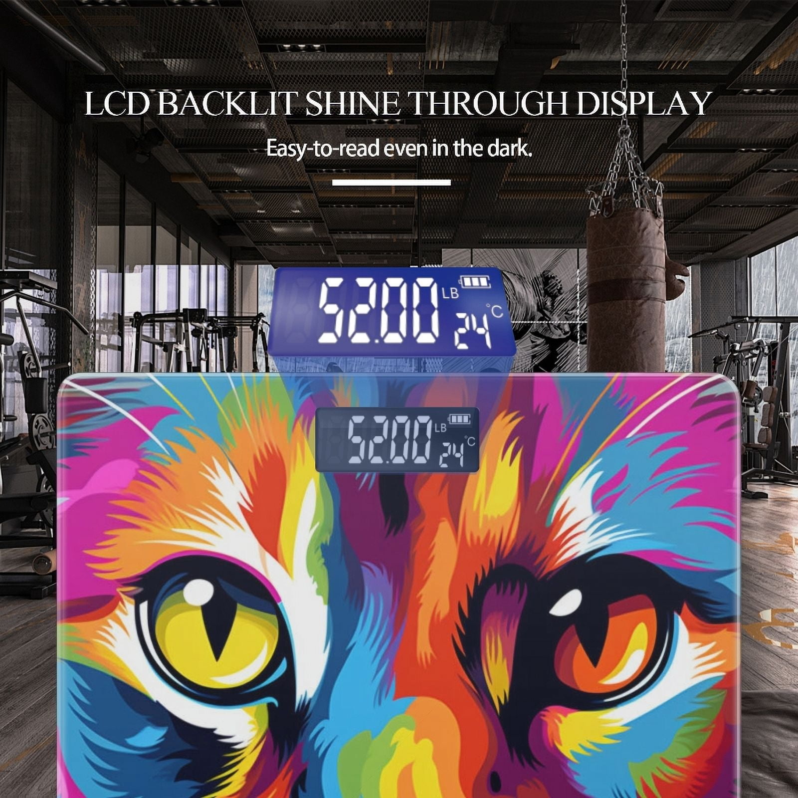 High Precision Body Weight Scale Smart Bathroom Scales with Large LCD Display(400lbs),Decorative for Bedroom-Colorful Cat Face Vector Illustration With Vibrant Background