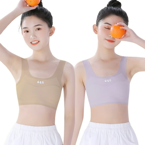 FINALGANG Girls Solid Color Seamless Mesh Crop Top Bra Kids Breathable Wireless Training Camisole Comfortable Everyday Underwear PP5 15 years and above