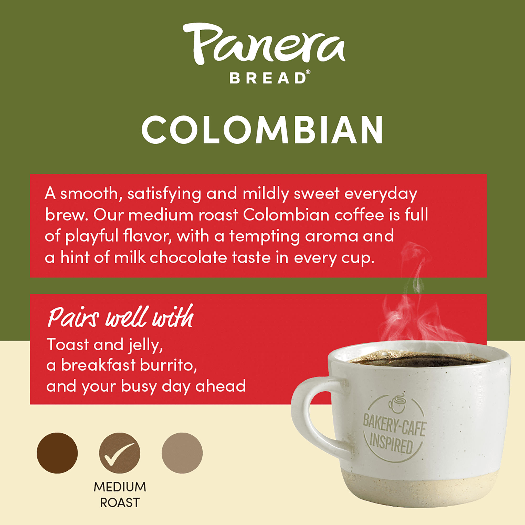 Panera Bread Colombian Medium Roast, Ground Coffee, Bagged 12 Ounce, Pack of 6