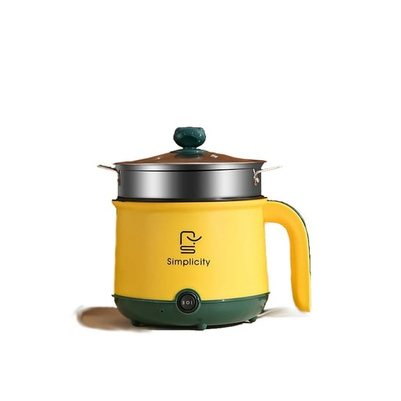 Mini Electric Cooker with Steamer 1.8L Non-Stick Hot Pot, Portable Ramen Cooker, Small Cooking Pot with Dual Power Control, Ideal for Dorm, Office, Travel.