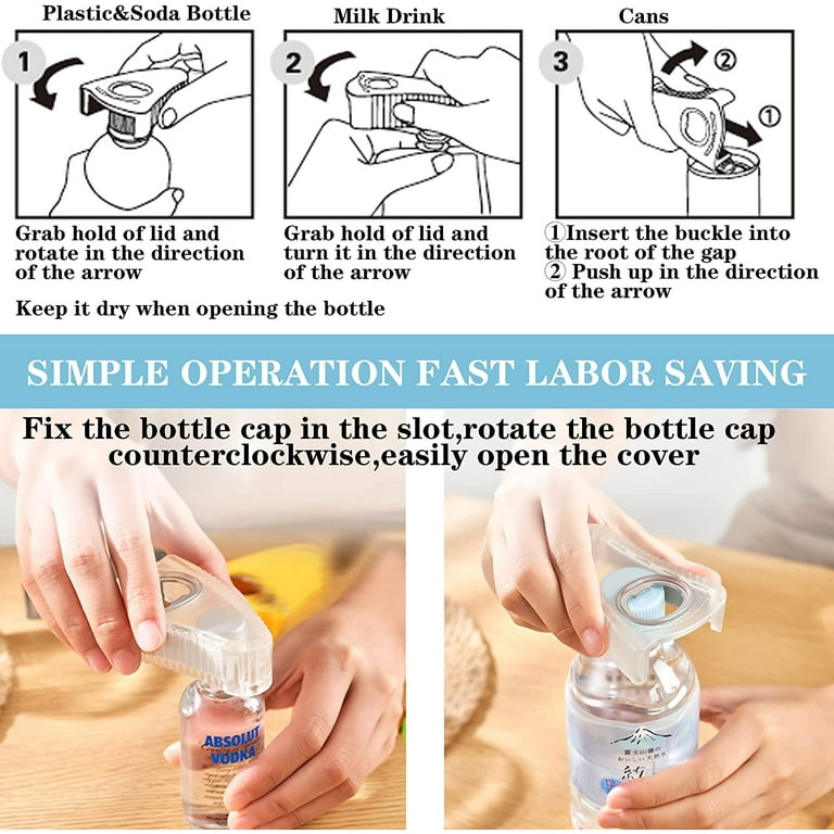 2 pcs 3 in 1 Bottle Can Opener for Water Bottle,Pull Tab Soup,Weak