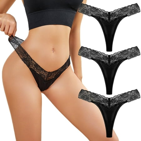 

adviicd Lace Thongs Women s Cool Comfort Microfiber Brief Underwear Black Medium