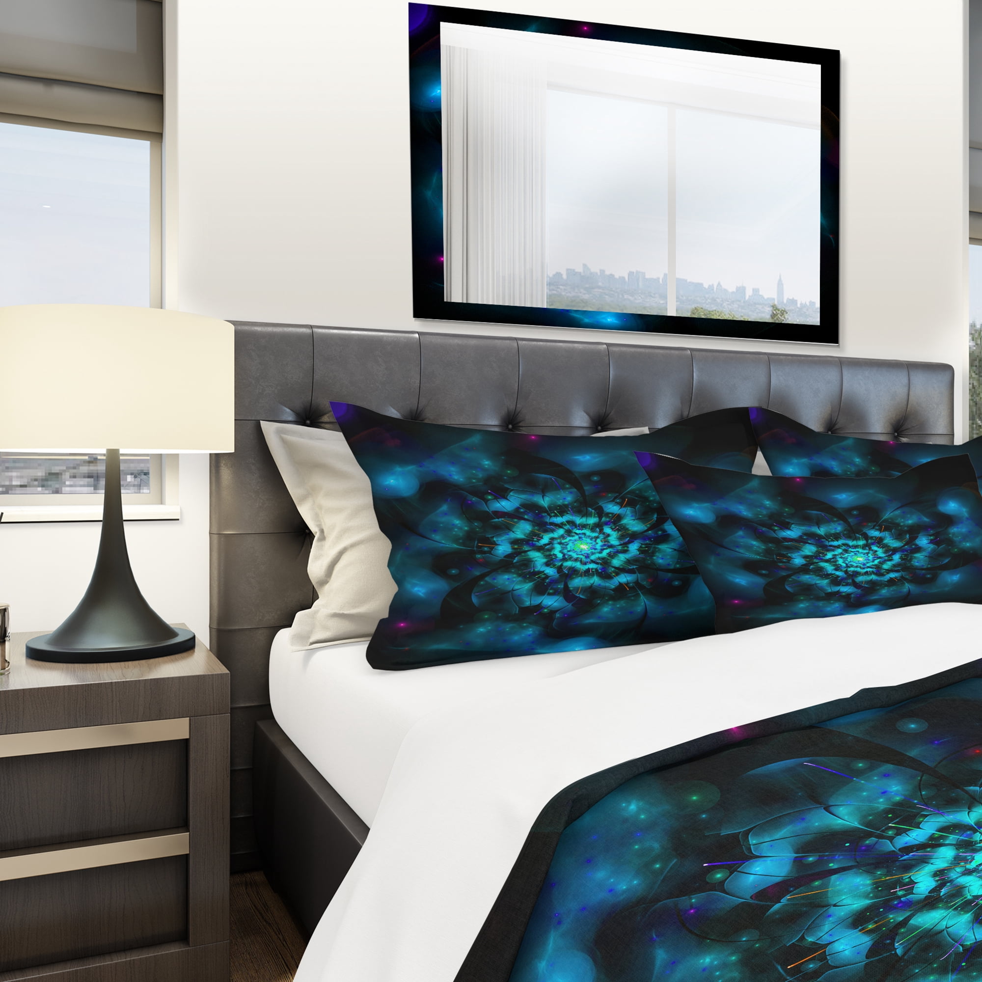 Designart 'Perfect Fractal Flower in Black & Blue' Modern & Contemporary Duvet Cover Set