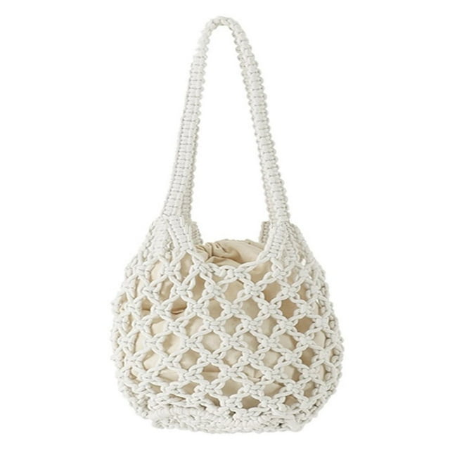 Sac à Bandoulière Tressé pour Femmes, Léger, Rétro, Seau Creux Tressé, Sac à Main avec Longue Poignée