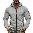 thumbnail image 3 of Men's Hoodie with Zipper Arm Pocket, Fleece Cardigan Oversized Casual Pullover for Daily Wear, Lounge,Light Gray,XL, 3 of 8