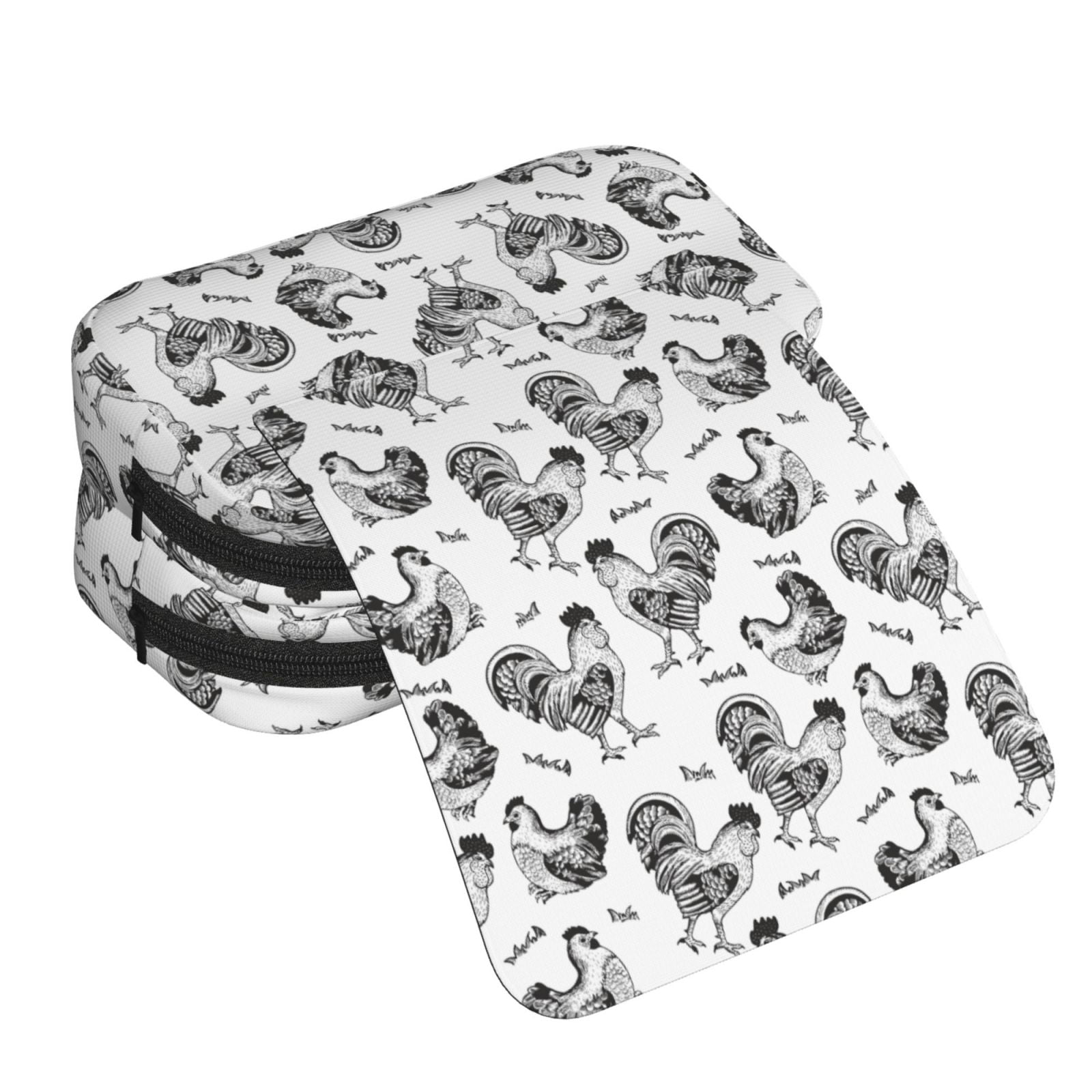 Rateoe Retro Rooster Pattern Double Clamshell Pen Case, Storage Organizer with Two Zipper Compartments– Holds Up to 50 Pencils & Pens