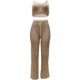 thumbnail image 3 of VISgogo Conjunto de pantalones ahuecados para mujer, tops recortados con escote redondo de color sólido y pantalones con parte inferior de campana con cordón VISgogo moda, 3 of 6