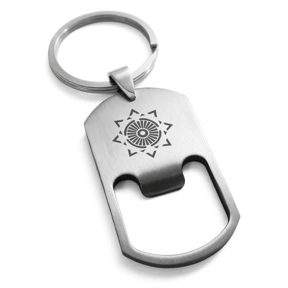 Stainless Steel Light Magic Rune Engraved Bottle Opener Dog Tag Keychain Keyring