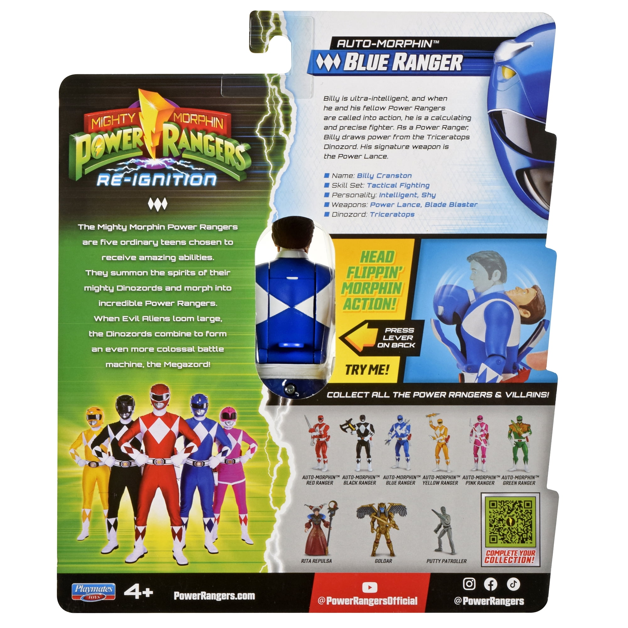 Mighty Morphin Power Rangers: Re-Ignition - Auto-Morphin Blue Ranger Action Figure for kids 4+ by Playmates Toys