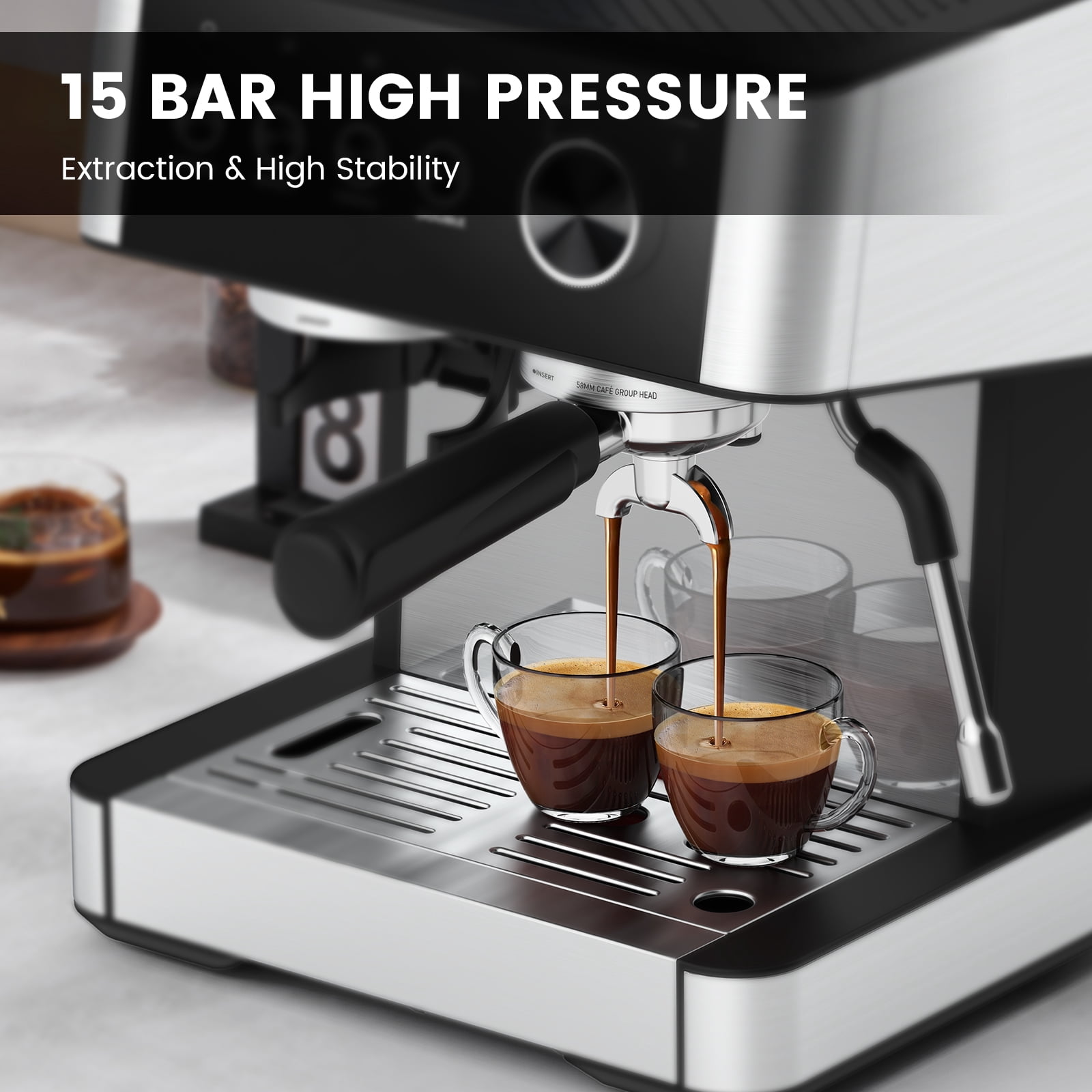 Espresso Machine with Grinder, 15 Bar Expresso Coffee Machines with Milk Frother Steam Wand, Professional Coffee Maker with Removable Water Tank, Cappuccino & Latte Machine for Home