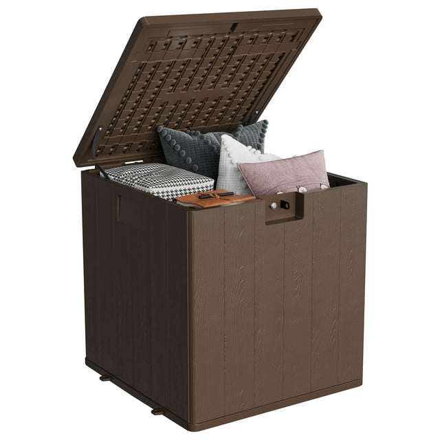 Coffre de Rangement pour Terrasse en Résine Étanche et Verrouillable - Coffre de Patio Extérieur de 28 Gallons avec Poignées, Résistant aux UV, Carré