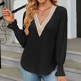 thumbnail image 5 of BLVB Women's Casual Lace V Neck T Shirts Dressy Lantern Long Sleeve Tops Loose Tunic Blouses Fall Clothes, 5 of 6