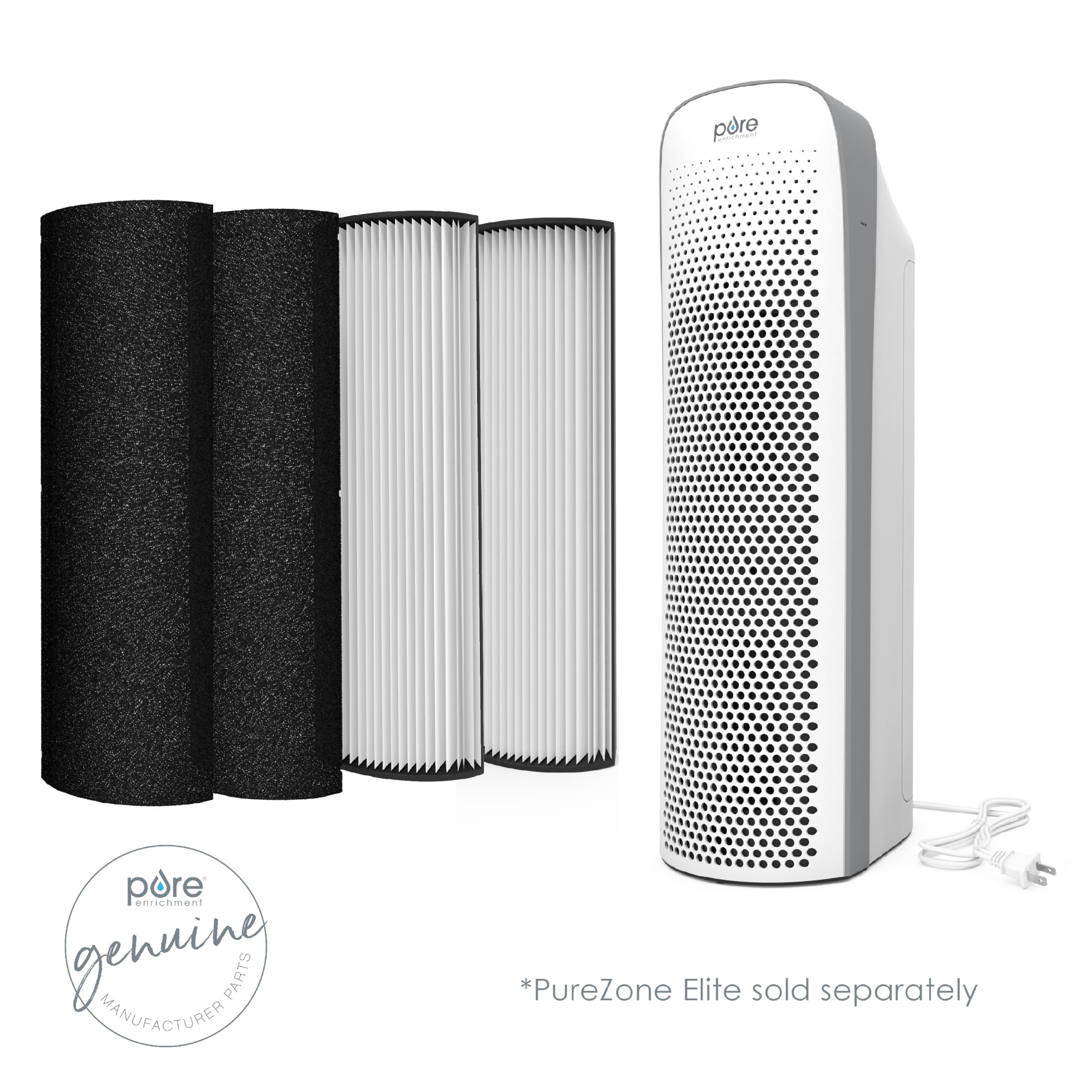 Pure Enrichment® Genuine 2-in-1 True HEPA Replacement Filter for the PureZone™ Elite 4-in-1 Air Purifier - 2 Pack (PEAIRTWR)